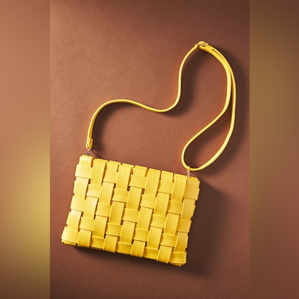 Anthropologie Yellow Woven Crossbody Clutch